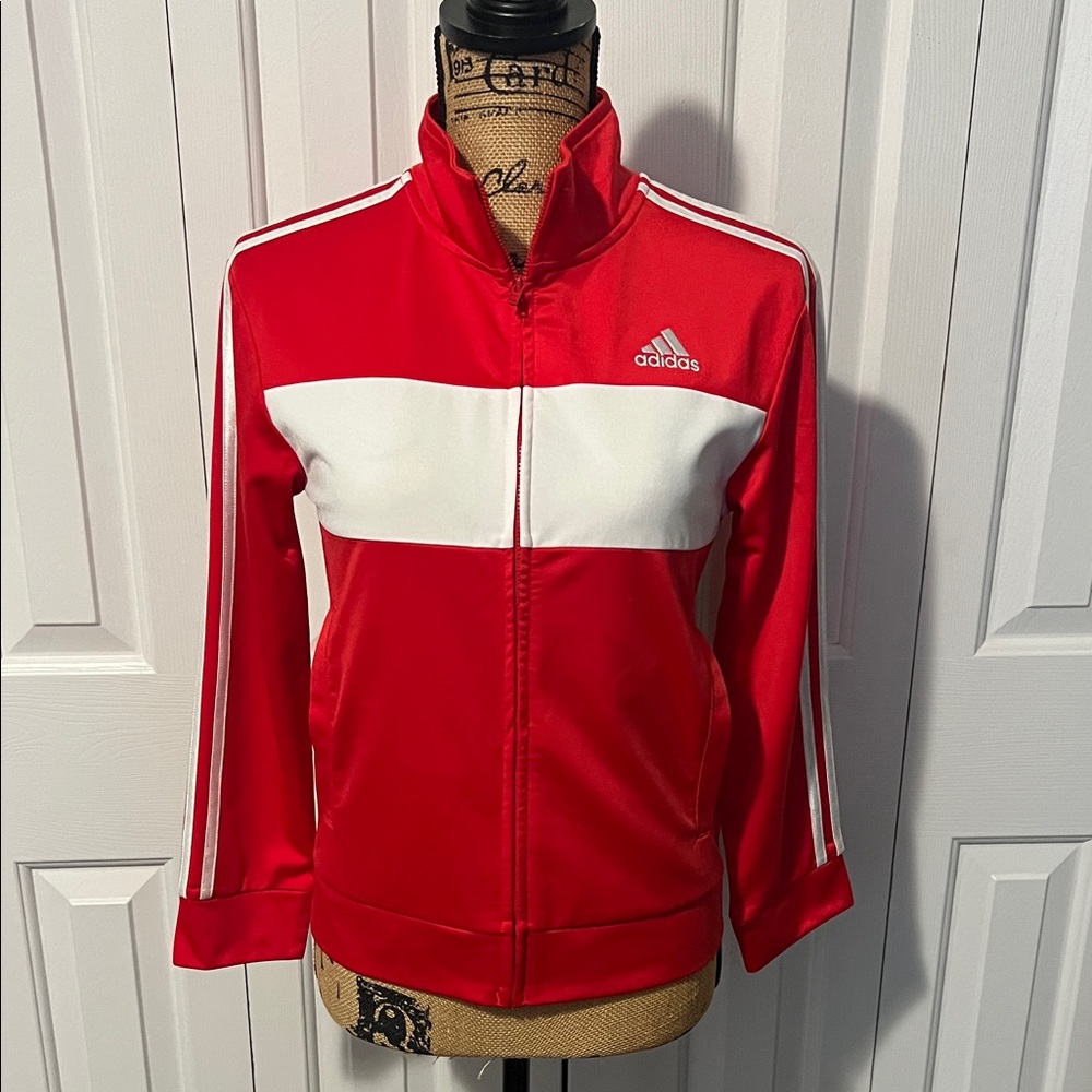 EUC Adidas Red & White Zip Up Track Jacket